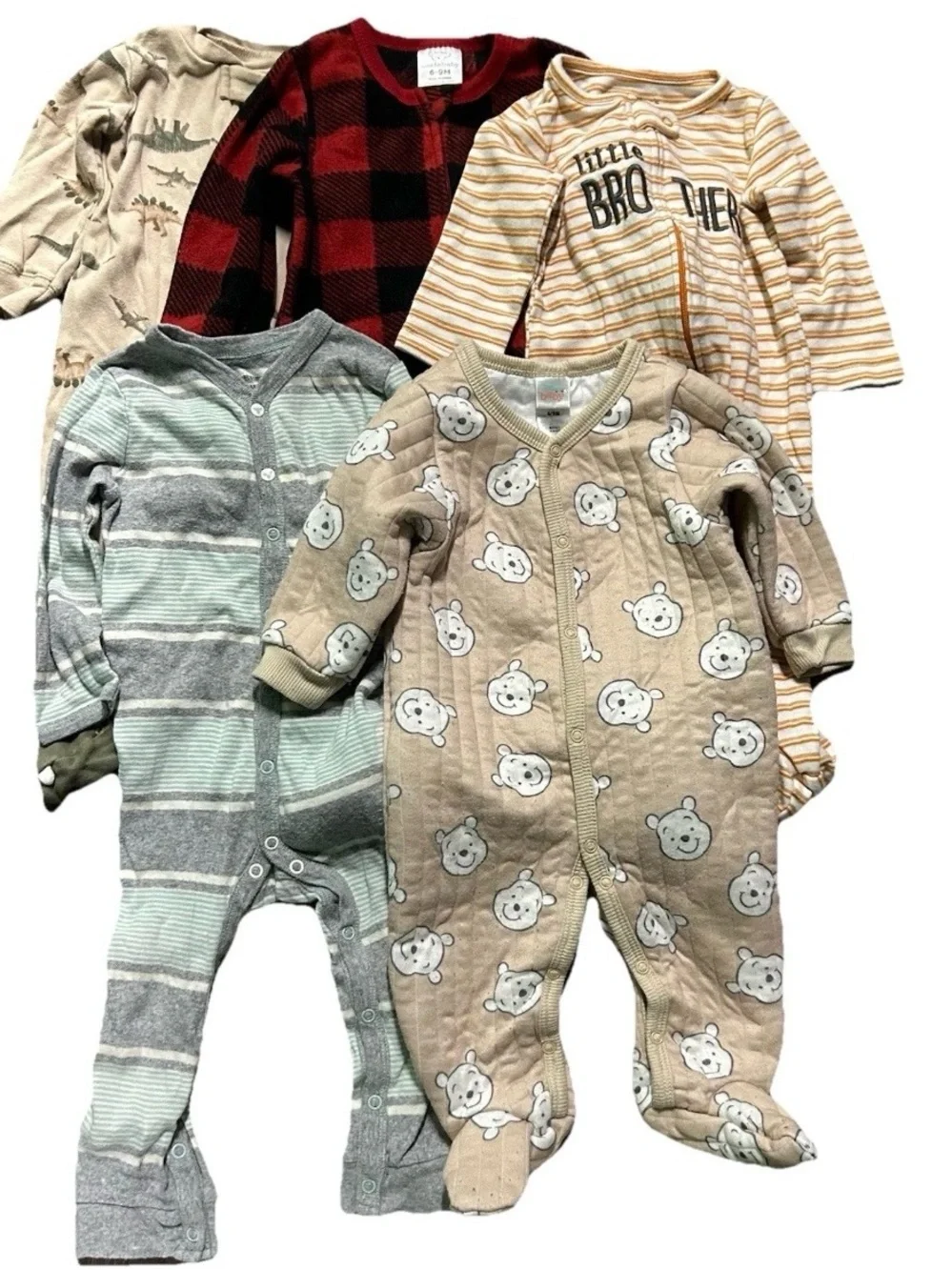 Baby Boy Footie Pajamas Pooh Little Brother Dinosaurs Size 6-9 Months
